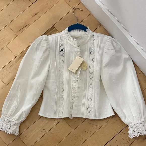 DÔEN Vermont ribbed broderie anglaise cotton shirt - Picture 1 of 16